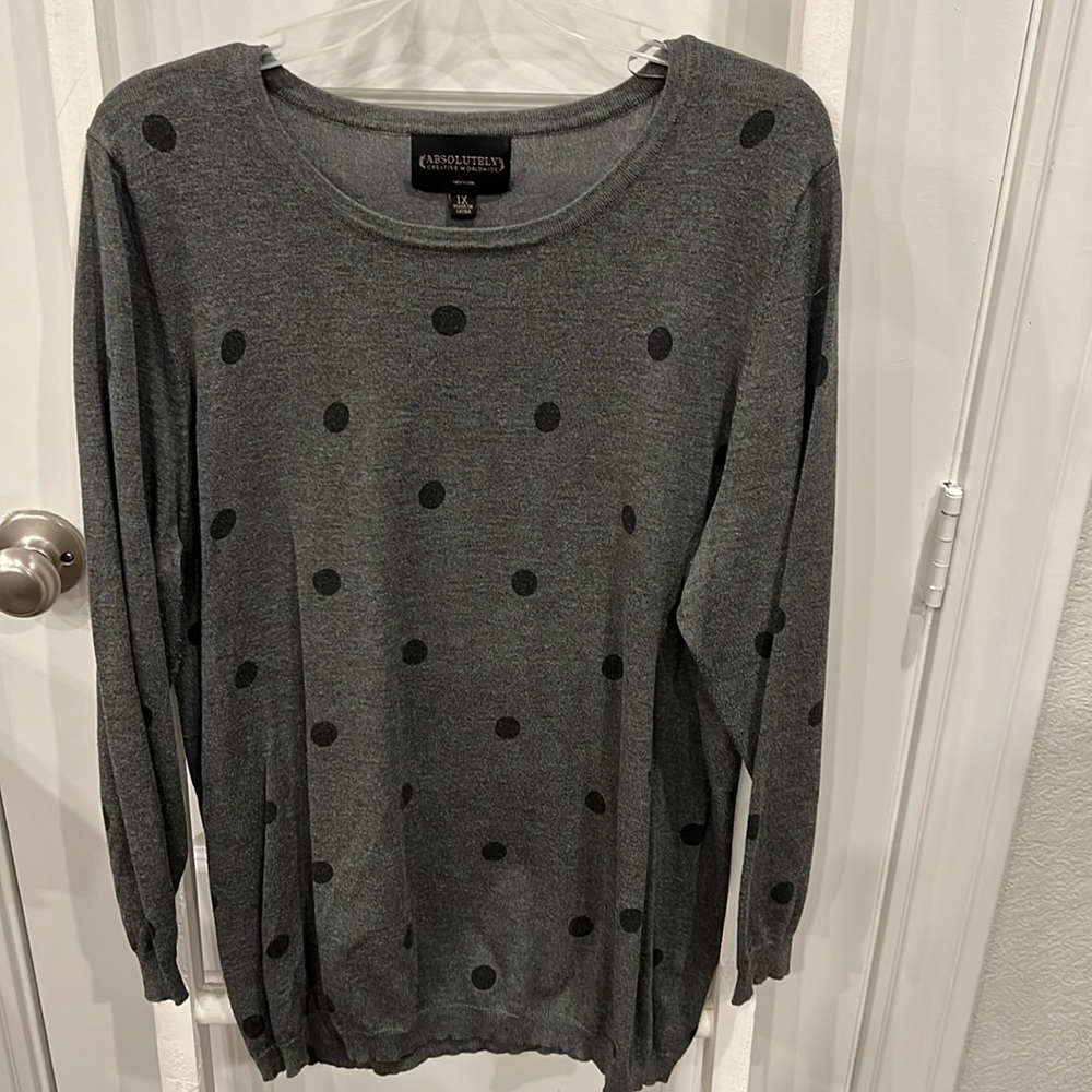 Absolutely Creative Worldwide Brand Dark Grey w/Black Spots Women’s Blouse Sz 1X - Picture 1 of 6